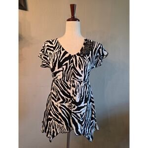 CATO Women's Zebra Print Y2K Tunic Top SZ Small